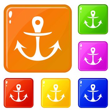 Boat archor icons set collection vector 6 color isolated on white background