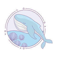 cute whale with sea in frame circular