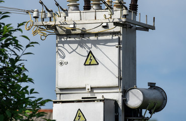 Power system with electrical panel with warning signs 