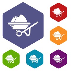 Wheelbarrow icons vector colorful hexahedron set collection isolated on white