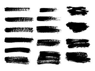 Painted grunge stripes set. Black labels, background, paint texture. Brush strokes vector. Handmade design elements. Vector illustration