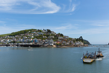 Obraz premium Dartmouth Devon view of Kingswear and car ferry across the River Dart in beautiful spring weather 