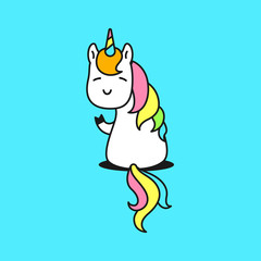 back of Cute Unicorn Sit isolated