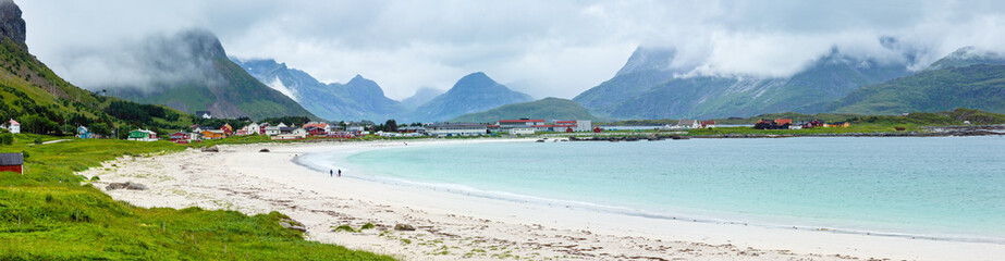 Ramberg beach summer cloudy view (Norway, Lofoten).