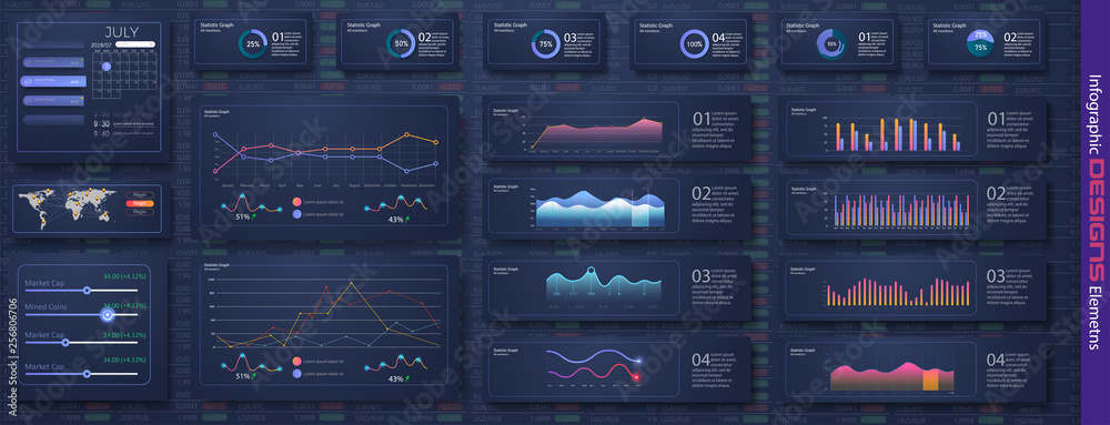 Poster modern infographic vector template with statistics graphs and finance. diagram template and chart gr