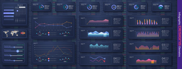 Modern infographic vector template with statistics graphs and finance. Diagram template and chart graph, graphic information visualization illustration.Information Graphics elements for UI UX design