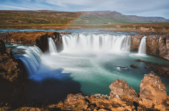 The Godafoss (Icelandic: waterfall of the gods) is a famous waterfall in Iceland. The breathtaking landscape of Godafoss waterfall attracts tourist to visit the Northeastern Region of Iceland. © Blue Planet Studio