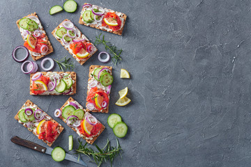 sandwiches with smoked salmon, soft cream cheese