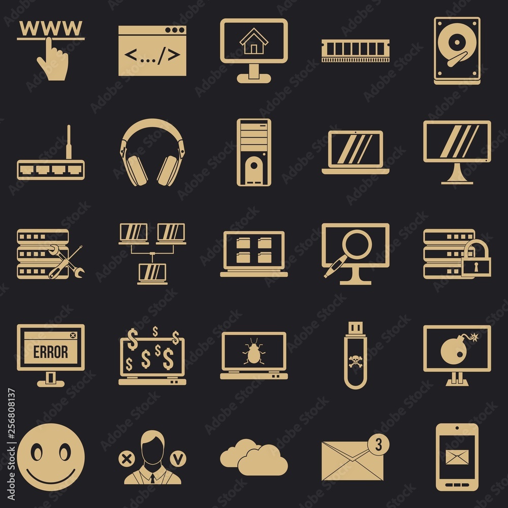 Poster internet icons set. simple set of 25 internet vector icons for web for any design