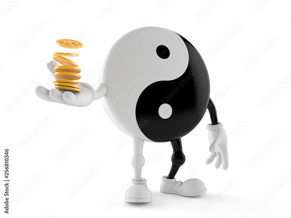 Canvas Prints jing jang character with stack of coins