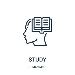 study icon vector from human mind collection. Thin line study outline icon vector illustration. Linear symbol for use on web and mobile apps, logo, print media.