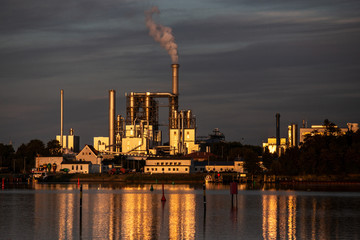 industry production in Wismar after sunset