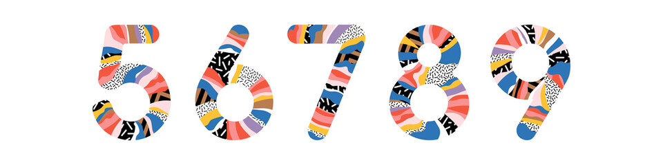 Numbers set. 5 6 7 8 9 Vector 