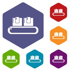 Airport tape icons vector colorful hexahedron set collection isolated on white