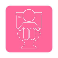 Icono plano lineal bebé sentado en WC en cuadrado color rosa