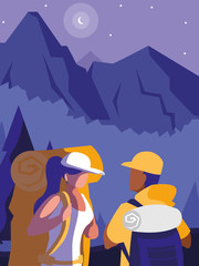 Fototapeta premium young couple in mountains landscape scene
