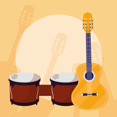 Naklejka premium guitar and timbals instruments musical