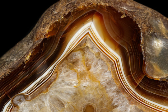 macro stone mineral agate on black background