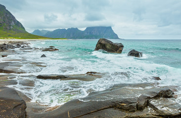 Haukland beach summer view, Norway, Lofoten