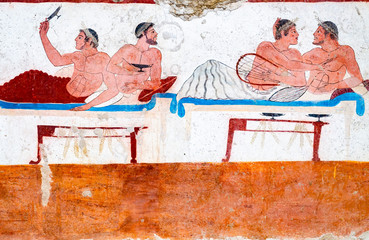 Paestum, ancient frescoes in the tomb of the diver