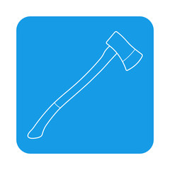 Icono plano lineal hacha leñador en cuadrado color azul