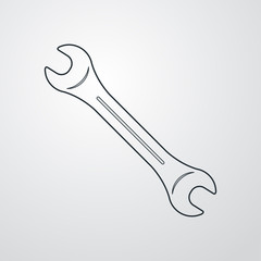 Icono plano lineal llave de industria en fondo gris