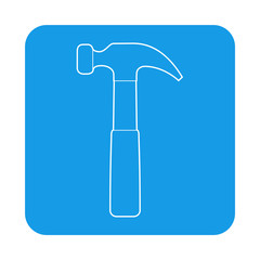 Icono plano lineal martillo en cuadrado color azul