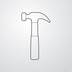 Icono plano lineal martillo en fondo gris