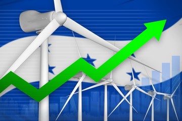Fototapeta premium Honduras wind energy power rising chart, arrow up - green natural energy industrial illustration. 3D Illustration