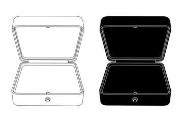 Empty open jewelry box. Black and white outline icons