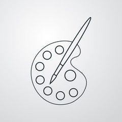 Icono plano lineal paleta pintor en fondo gris