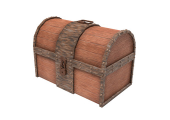 Old vintage wooden trunk with rusted metal elements. 3d rendering illustration isolated