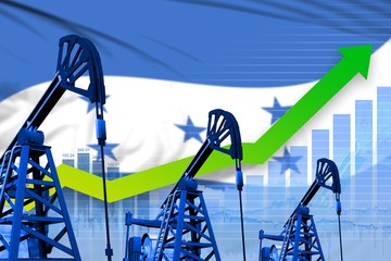 growing graph on Honduras flag background - industrial illustration of Honduras oil industry or market concept. 3D Illustration