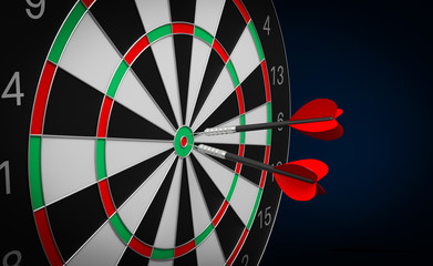 Dartboard with darts in the middle. 3d rendering illustration