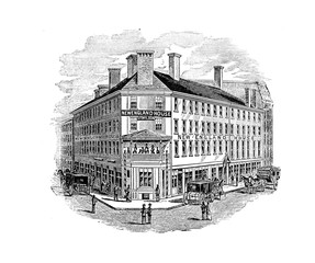 Boston city. Engraving illustration