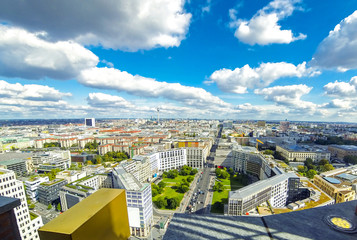 Panoramic aerial view of Berlin city, Germany. Skyline view of Berlin downtown from skyscraper on...