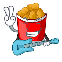 With guitar chicken nuggets in the cartoon shape
