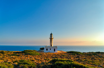 Fototapeta na wymiar Gerogompos lighthouse, the westernmost point in Greece, Kefalonia