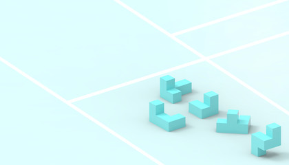 Naklejka premium Gra Tetris i koncepcji biznesowej na pastelowych Zielone tło - renderowania 3d