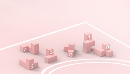 Naklejka premium Game of the Tetris and business Concept on pastel Pink background - 3d rendering