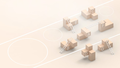 Naklejka premium Game of the Tetris and stair business Concept on Yellow background - 3d rendering