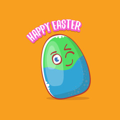 Happy easter cartoon greeting card with cute cartoon egg character isolate on orange background. Vector Happy easter creative concept illustration