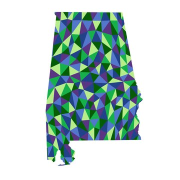 Alabama U.S. state isolated polygonal map low poly style blue and green colors illustration