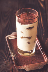 Portion of tiramisu in the glass