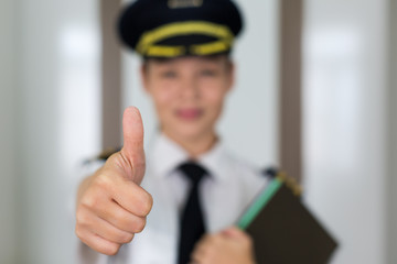 Professional woman pilot portrait.