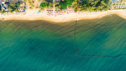 Aerial View Beach On Phu Quoc in Vietnam , beutiful island from the high travel context with view of China sea  from flycam Phantom 4 pro +