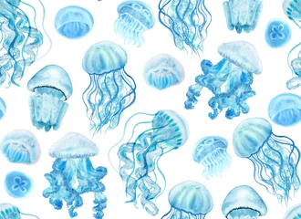 Papier Peint photo Animaux marins Modèle sans couture de méduses dessiné à la main à l& 39 aquarelle
