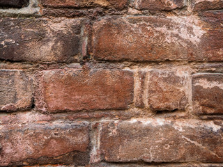 The area of the old brick wall is close-up