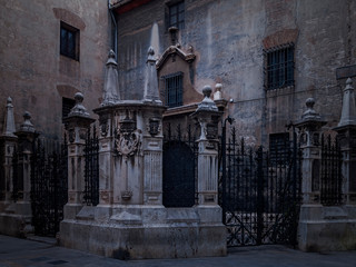 Inner yard of the Patriarch Museum in Valencia in twilight. Spain