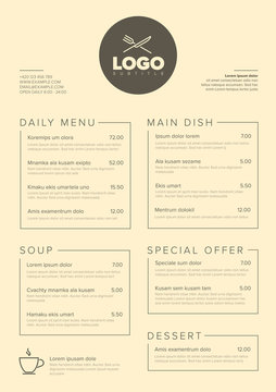 Modern minimalistic restaurant menu template